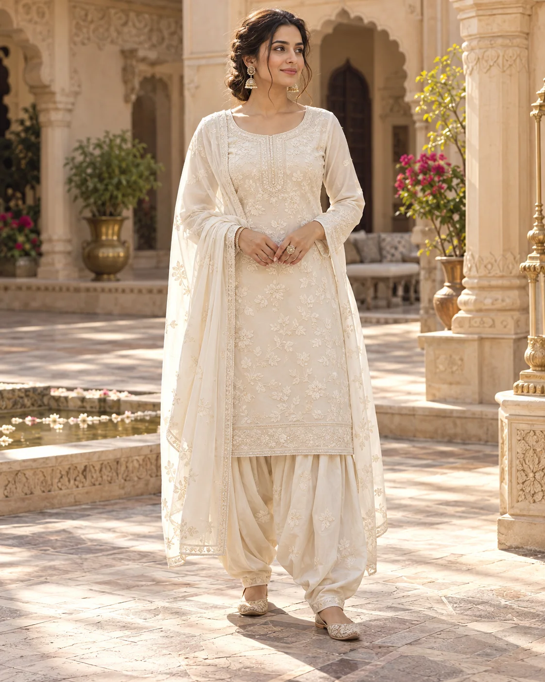 Illustrative ivory Punjabi suit