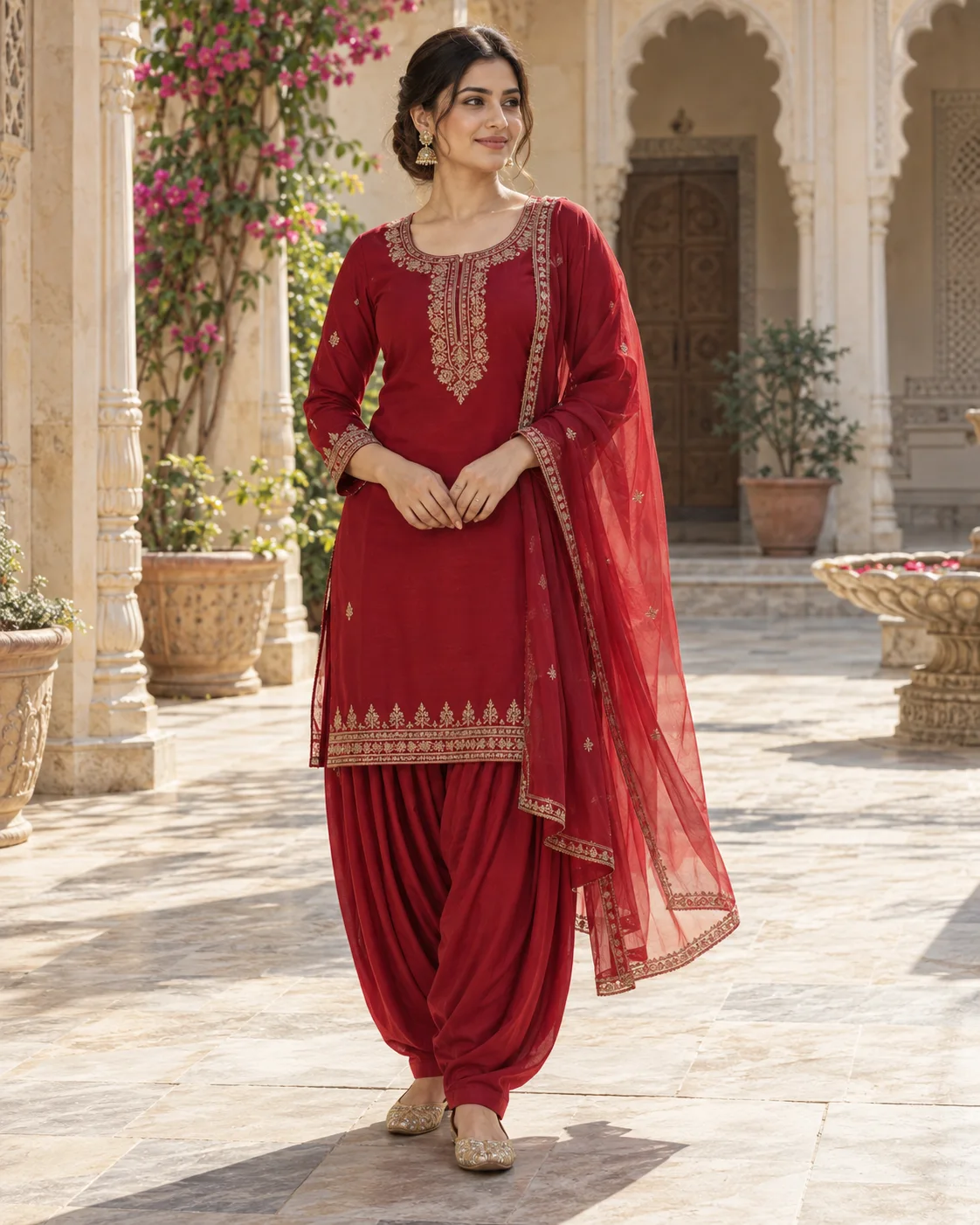 Illustrative red Punjabi suit